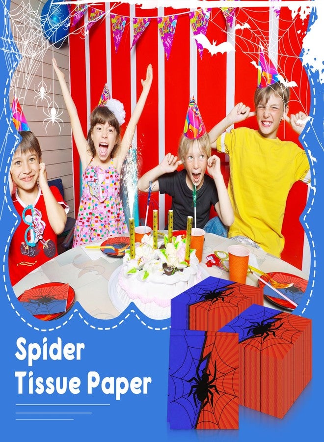 iNINGER Spider Serviette Napkins,Blue Red Paper Napkins,Recycled Paper Napkins,Spider Themed Party Decorations,Napkins for Girls Boys Birthday Party Halloween - Image 5